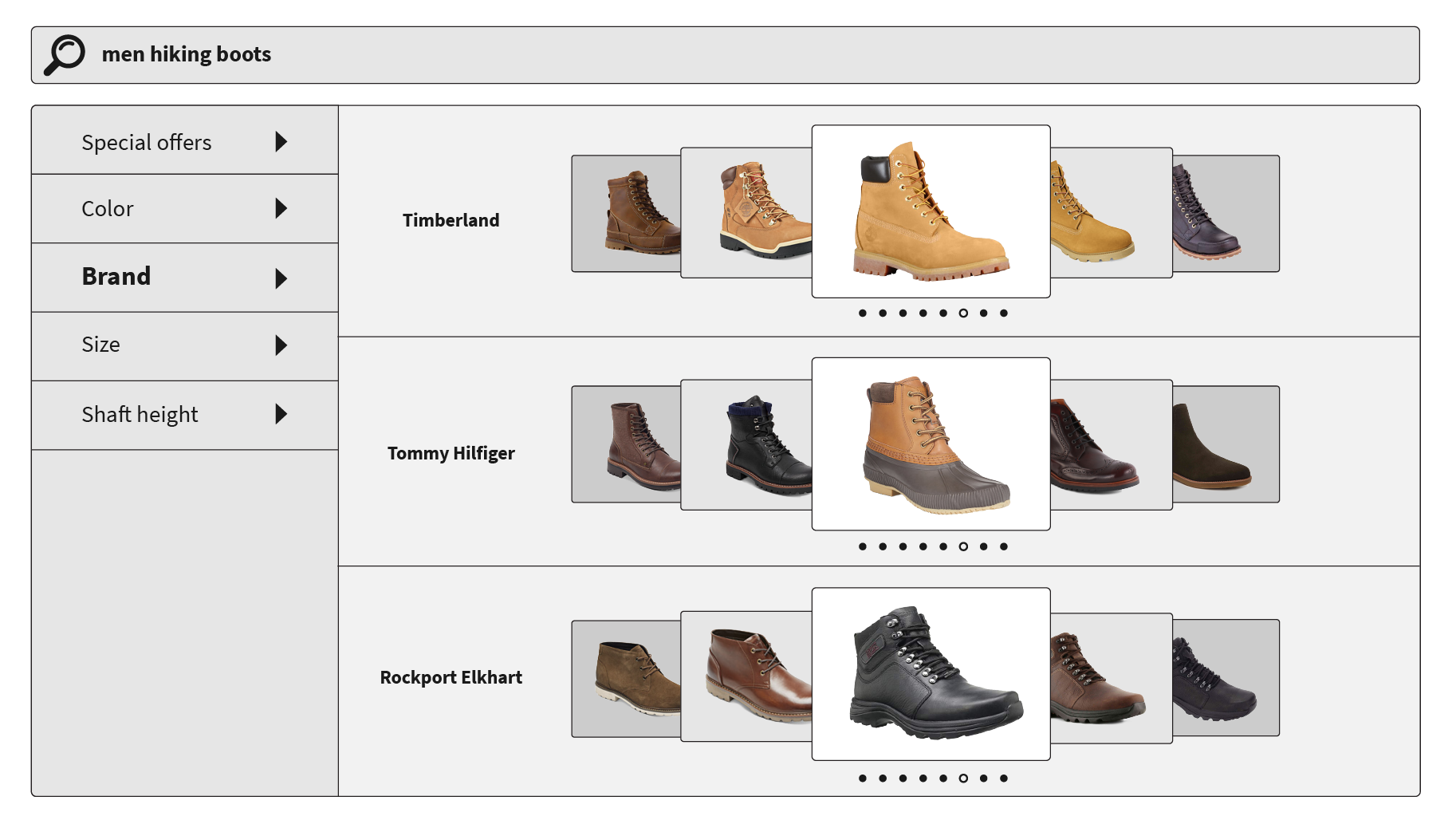 Product curation by brand of men's boots