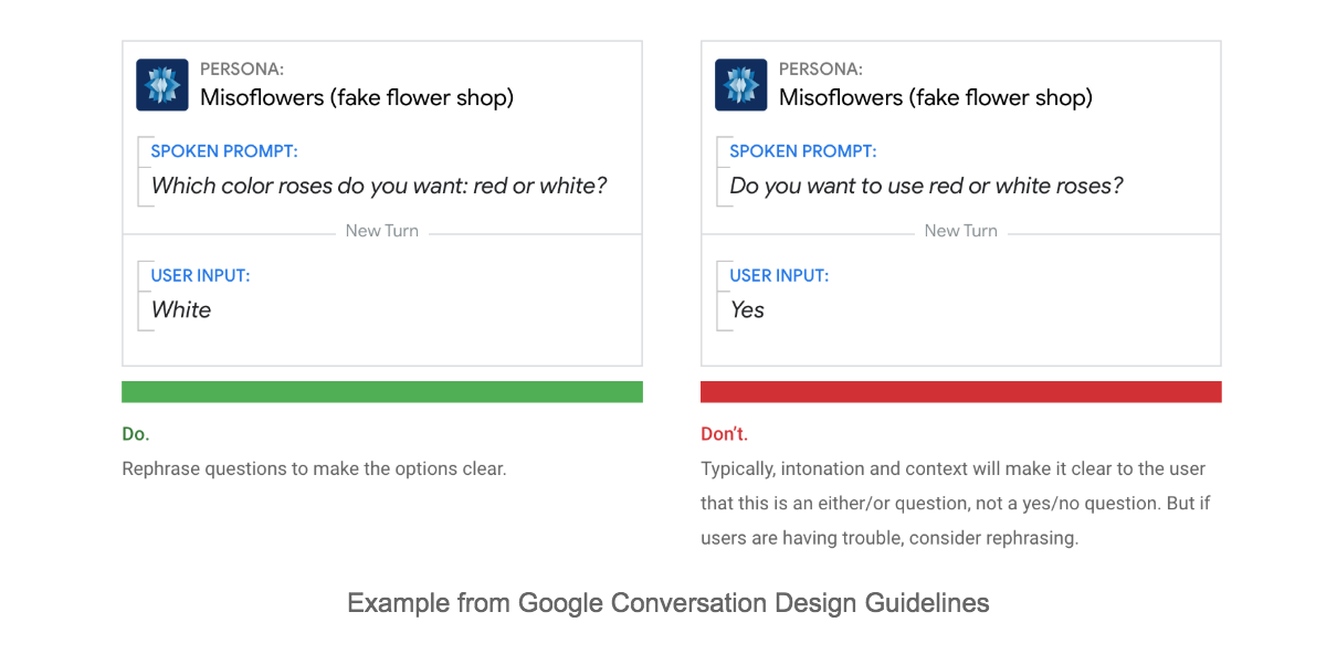 Example from Google Conversation Design Guidelines