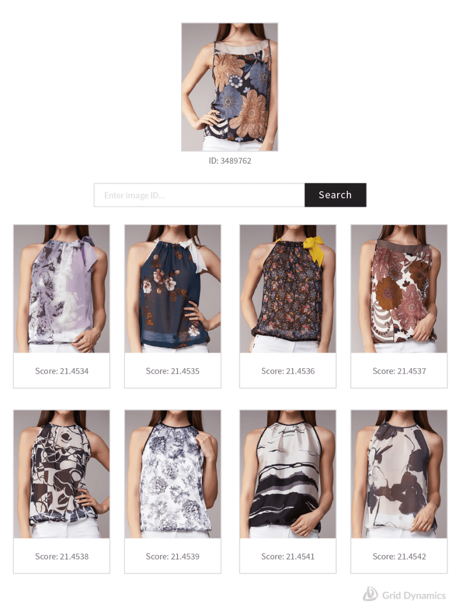 An example of image search with women’s patterned tops 