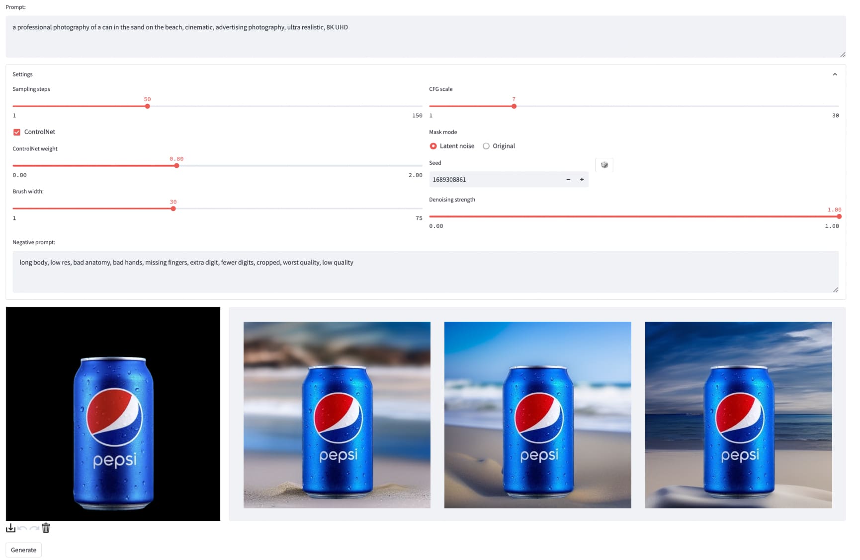 Examples of a Generative AI User Interface tool for inpainting