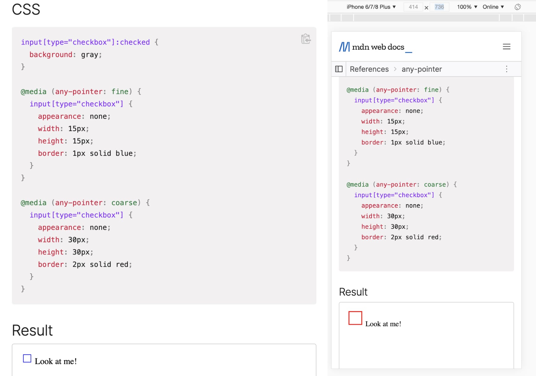 The usage of any-pointer: coarse to prevent making the element too small and uncomfortable for a user to operate with.