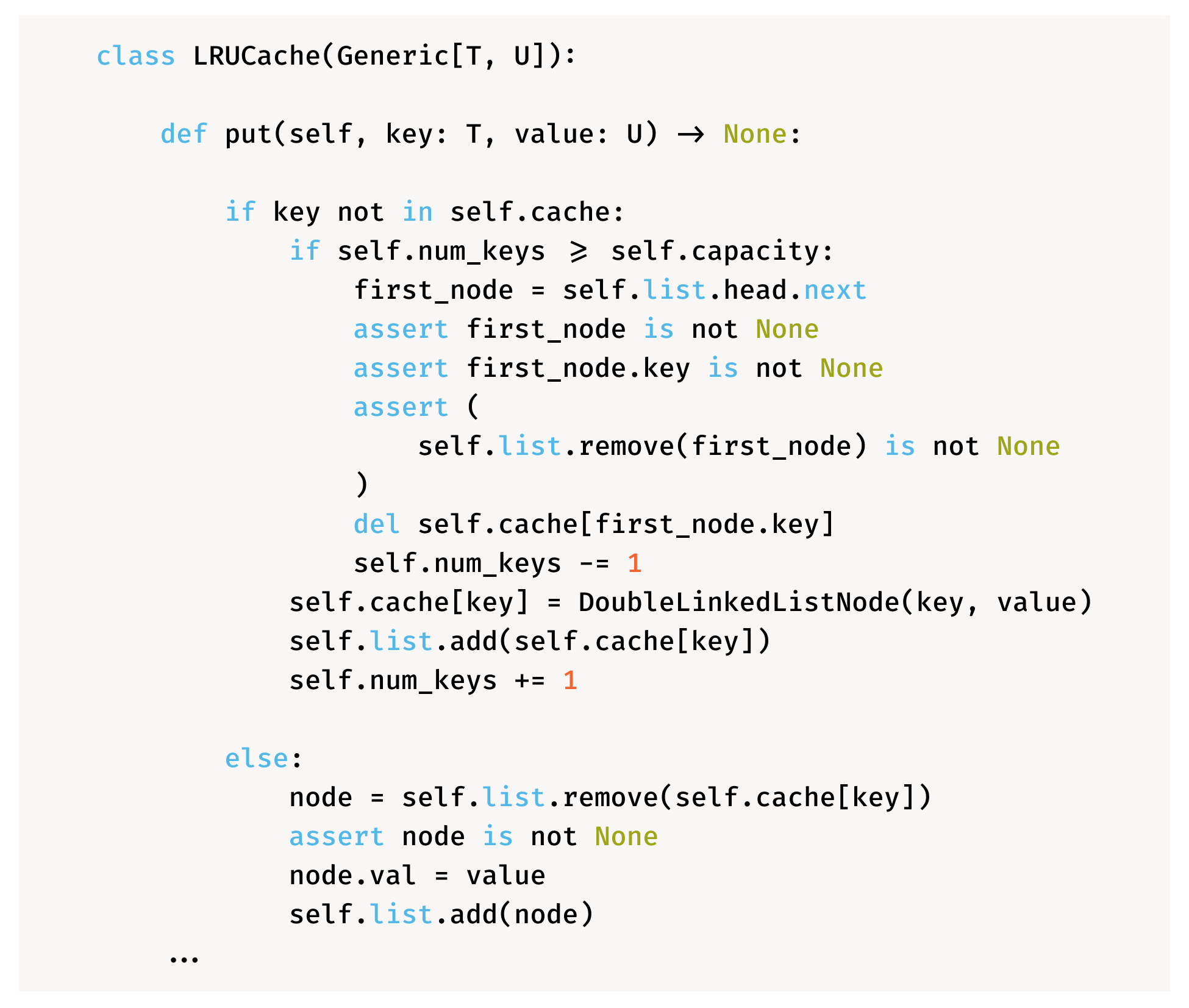 Code snippet of LRUCache class translation from Python to Java