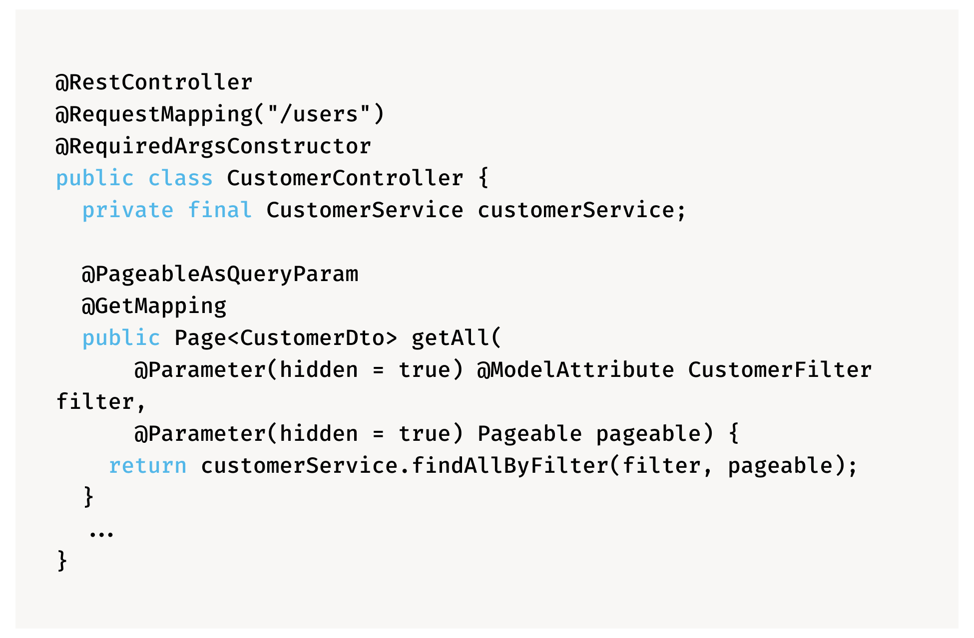 Code snippet of a service the schema needs to be generated for